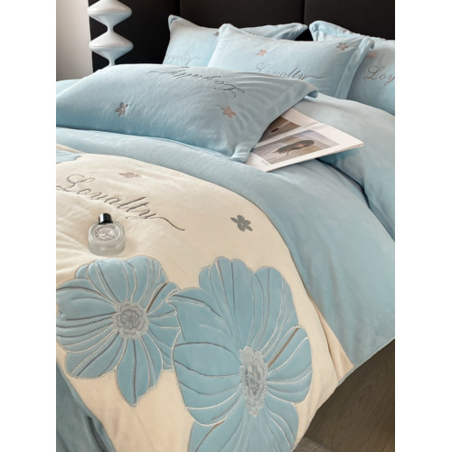 冬季速暖刺綉牛奶絨四件套加厚雙面絨加絨床單被套防滑床包床罩款