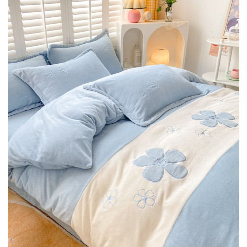 冬季速暖刺綉牛奶絨四件套加厚雙面絨加絨床單被套防滑床包床罩款