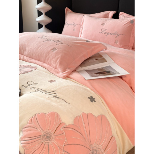 冬季速暖刺綉牛奶絨四件套加厚雙面絨加絨床單被套防滑床包床罩款