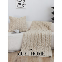 出口歐美奶油色粗針立體絞花編織毯棒針休閒蓋毯沙發毯床尾毯搭毯