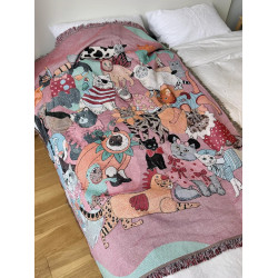 Karenmabon英國原單復古中古風毯掛毯粉色貓咪沙發裝飾毯