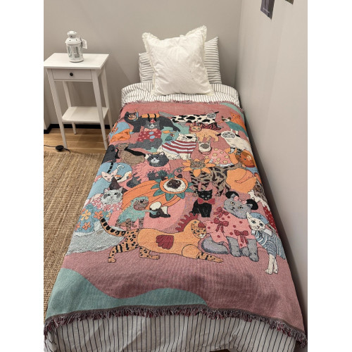 Karenmabon英國原單復古中古風毯掛毯粉色貓咪沙發裝飾毯