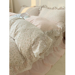 法國JK輕奢公主風純棉床裙四件套秋冬小碎花邊被套床單全包圍床包