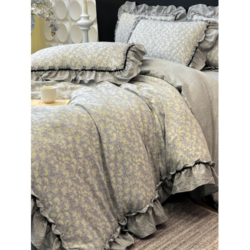 法式復古碎花A類純棉雙層紗四件套全棉亞麻少女花邊加厚床單被套