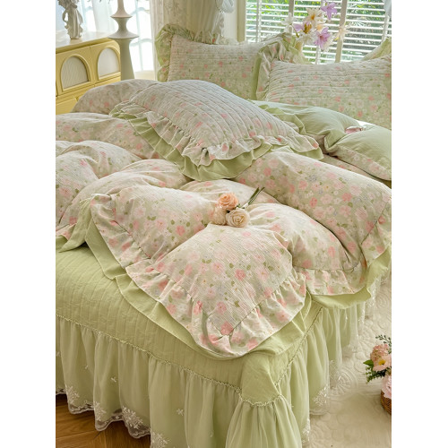 小紅書推薦加厚夾棉公主風純棉床蓋四件套全棉小清新花邊被套床單