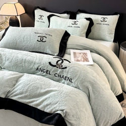 5D雕花牛奶絨冬季加厚床上四件套歐式輕奢刺綉雙面絨保暖花邊被套