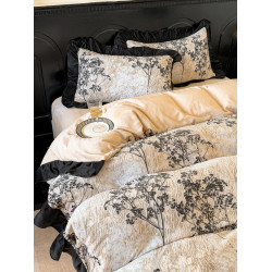 法式復古風雕花牛奶絨床上四件套保暖珊瑚絨被套床單床包款三件套