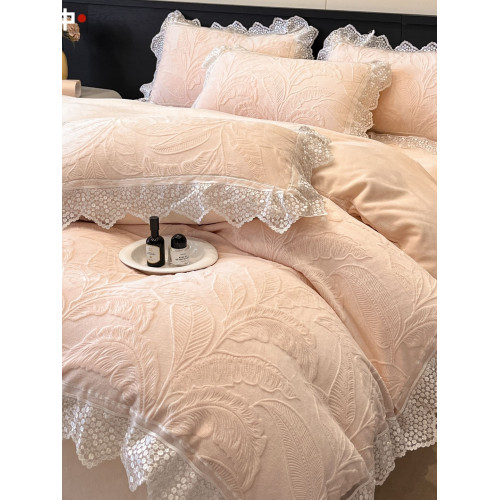 冬季加厚保暖花邊牛奶絨床蓋四件套A類加絨保暖少女床單被罩床罩