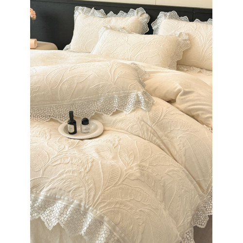 冬季加厚保暖花邊牛奶絨床蓋四件套A類加絨保暖少女床單被罩床罩