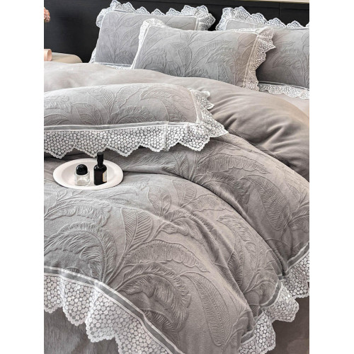 冬季加厚保暖花邊牛奶絨床蓋四件套A類加絨保暖少女床單被罩床罩