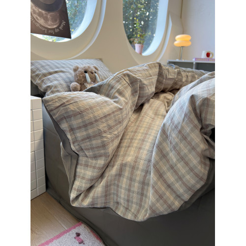 簡約日式灰格子純棉水洗棉四件套公寓床上全棉被套三件套1.5m家用 簡約日式灰格子純棉水洗棉四件套公寓床上全棉被套三件套1.5m家用