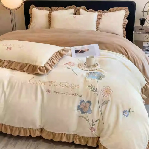 公主風刺綉加厚牛奶絨四件套純色花邊法萊絨床單被套加絨床罩被罩 公主風刺綉加厚牛奶絨四件套純色花邊法萊絨床單被套加絨床罩被罩