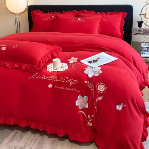 公主風刺綉加厚牛奶絨四件套純色花邊法萊絨床單被套加絨床罩被罩 公主風刺綉加厚牛奶絨四件套純色花邊法萊絨床單被套加絨床罩被罩