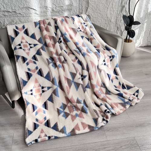 原38美刀！雙面夏爾巴絨大號費爾島風戶外露營蓋毯沙發毯保暖毛毯