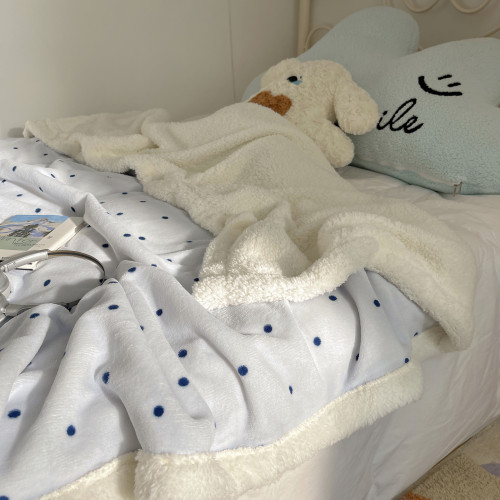 海鹽波點牛奶絨毛毯羊羔絨冬季加厚保暖蓋毯沙發毯子辦公室午睡毯