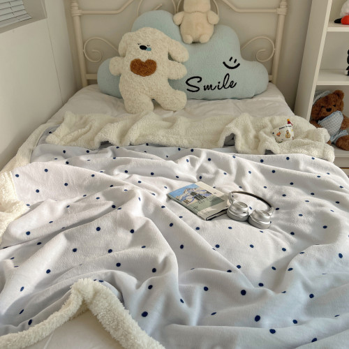 海鹽波點牛奶絨毛毯羊羔絨冬季加厚保暖蓋毯沙發毯子辦公室午睡毯