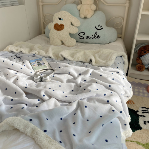 海鹽波點牛奶絨毛毯羊羔絨冬季加厚保暖蓋毯沙發毯子辦公室午睡毯