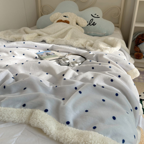 海鹽波點牛奶絨毛毯羊羔絨冬季加厚保暖蓋毯沙發毯子辦公室午睡毯