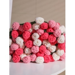 成品粉色玫瑰花束針織毯子手工編織送女生七夕禮物沙發午睡毯拍照