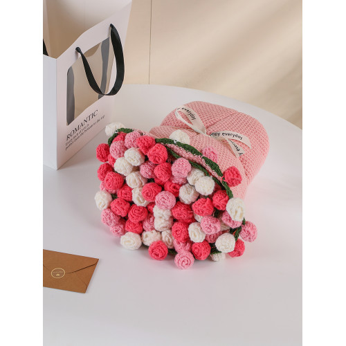 成品粉色玫瑰花束針織毯子手工編織送女生七夕禮物沙發午睡毯拍照 成品粉色玫瑰花束針織毯子手工編織送女生七夕禮物沙發午睡毯拍照