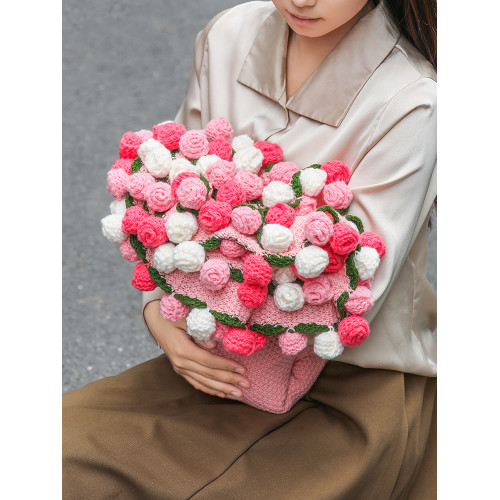 成品粉色玫瑰花束針織毯子手工編織送女生七夕禮物沙發午睡毯拍照 成品粉色玫瑰花束針織毯子手工編織送女生七夕禮物沙發午睡毯拍照