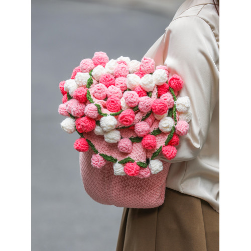 成品粉色玫瑰花束針織毯子手工編織送女生七夕禮物沙發午睡毯拍照 成品粉色玫瑰花束針織毯子手工編織送女生七夕禮物沙發午睡毯拍照