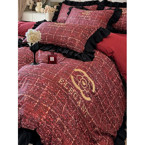 法式復古小香風加厚全棉磨毛四件套公主風純棉床單被罩套床品套件