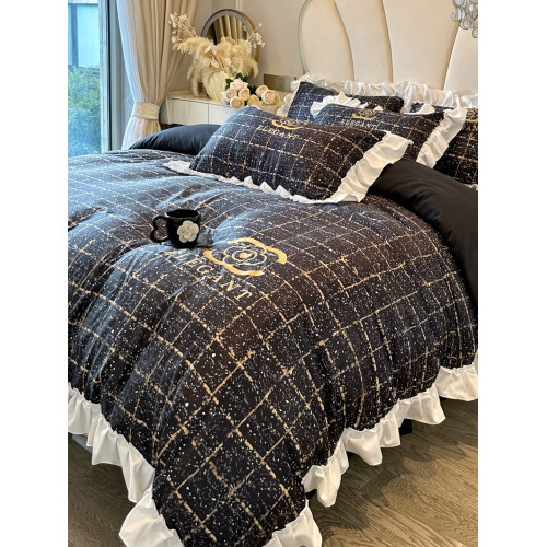 法式復古小香風加厚全棉磨毛四件套公主風純棉床單被罩套床品套件