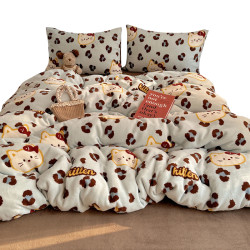 出口高檔加厚牛奶絨床上四件套加絨被套可愛雙面絨毛宿捨保暖冬季