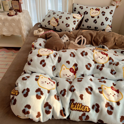 出口高檔加厚牛奶絨床上四件套加絨被套可愛雙面絨毛宿捨保暖冬季