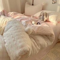 ins清新毛球親膚水洗棉四件套純棉全棉家用少女柔軟裸睡被套床品