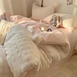 ins清新毛球親膚水洗棉四件套純棉全棉家用少女柔軟裸睡被套床品