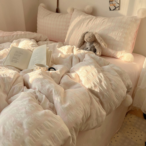 ins清新毛球親膚水洗棉四件套純棉全棉家用少女柔軟裸睡被套床品