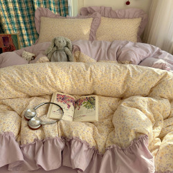 進口A類全棉床上四件套被套花邊純棉床單清新公主風裸睡四季宿捨4