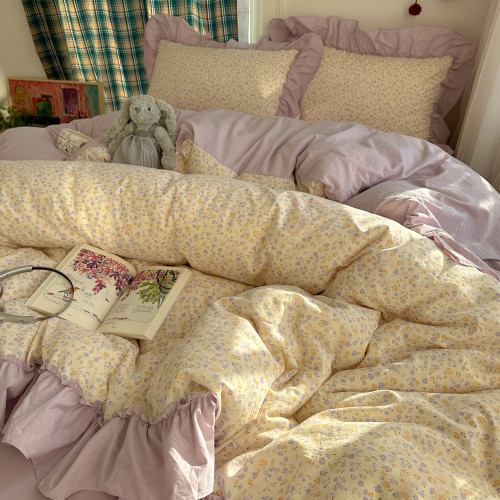 進口A類全棉床上四件套被套花邊純棉床單清新公主風裸睡四季宿捨4