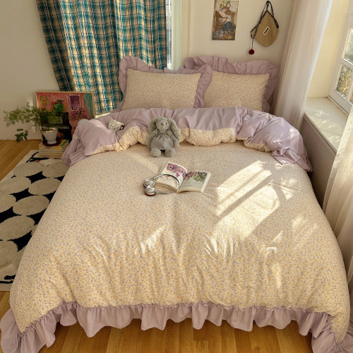 進口A類全棉床上四件套被套花邊純棉床單清新公主風裸睡四季宿捨4