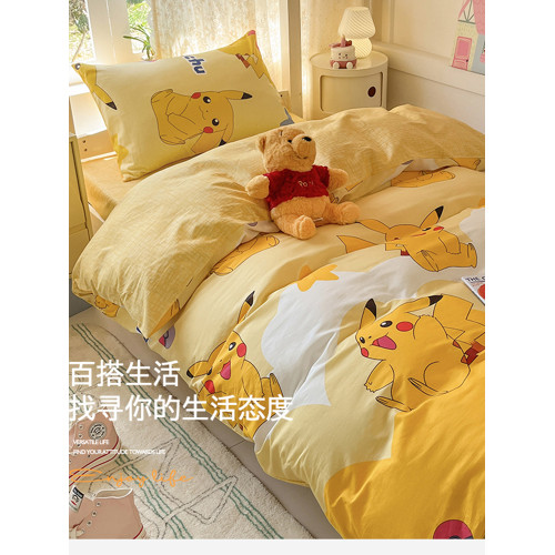 寶可夢皮卡丘純棉學生宿捨三件套床上用品全棉床單被套六件整套