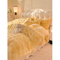 冬季兔毛牛奶絨床上四件套珊瑚絨被套加厚保暖少女心床單公主床包