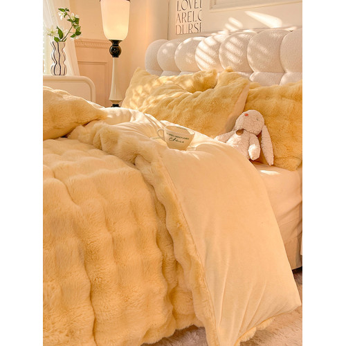 冬季兔毛牛奶絨床上四件套珊瑚絨被套加厚保暖少女心床單公主床包