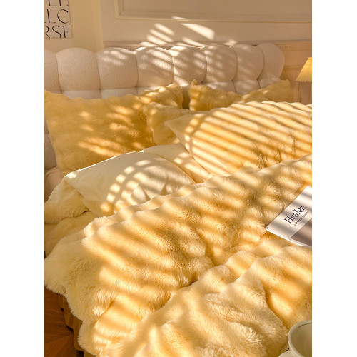 冬季兔毛牛奶絨床上四件套珊瑚絨被套加厚保暖少女心床單公主床包