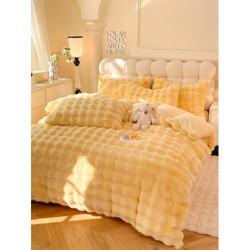 冬季兔毛牛奶絨床上四件套珊瑚絨被套加厚保暖少女心床單公主床包