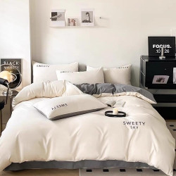 水晶家紡官方輕奢柔軟水洗棉四件套高檔刺綉被罩輕奢床包被套宿捨