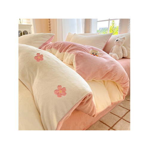 出口澳洲高級牛奶絨四件套毛絨加絨被套可愛刺綉床單加厚冬季保暖