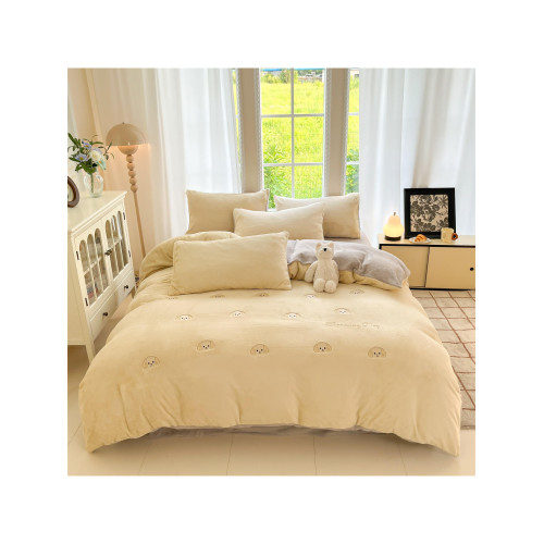 出口澳洲高級牛奶絨四件套毛絨加絨被套可愛刺綉床單加厚冬季保暖