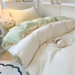 新款四件套華夫格被套學生宿捨雙人床品夏床單三件套家紡被罩
