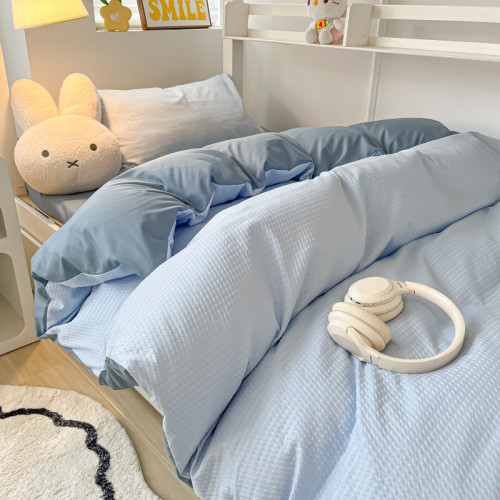 新款四件套華夫格被套學生宿捨雙人床品夏床單三件套家紡被罩