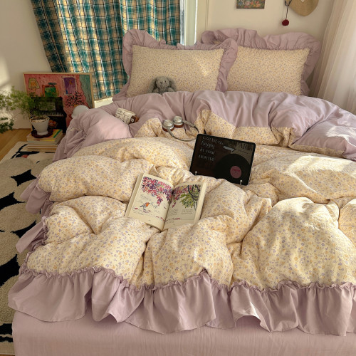 進口A類全棉床上四件套被套花邊純棉床單清新公主風裸睡四季宿捨4