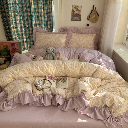 進口A類全棉床上四件套被套花邊純棉床單清新公主風裸睡四季宿捨4