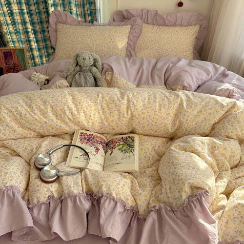 進口A類全棉床上四件套被套花邊純棉床單清新公主風裸睡四季宿捨4