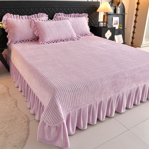 冬季加厚公主風牛奶絨四件套床蓋冬天加絨珊瑚絨夾棉床裙被套床品